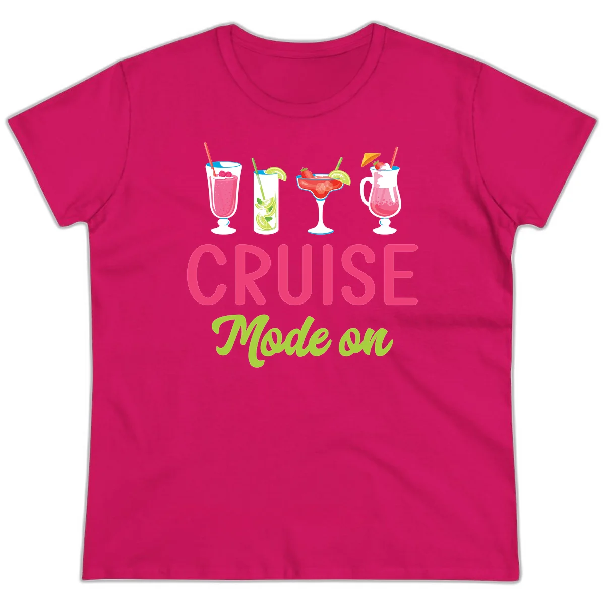 Cruise Mode On Ladies Tee - Tropical Drinks in Heliconia