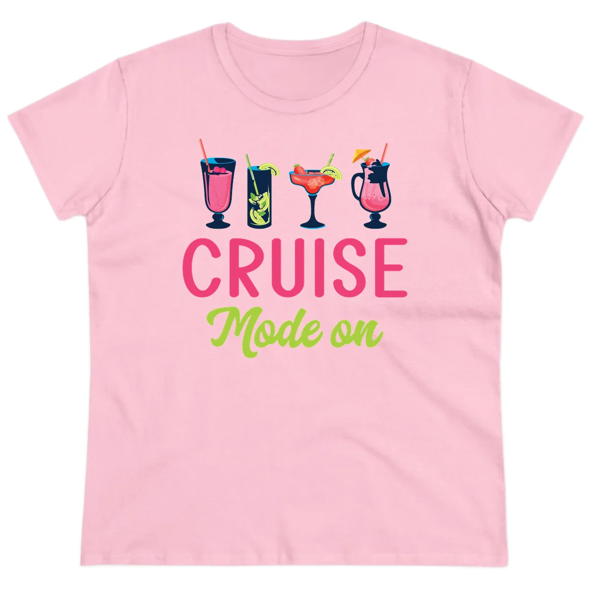 Cruise Mode On Ladies Tee - Tropical Drinks in Light Pink