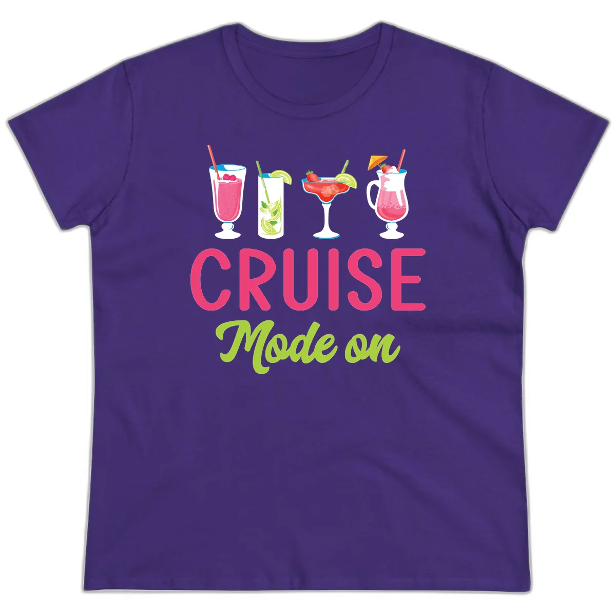 Cruise Mode On Ladies Tee - Tropical Drinks in Purple