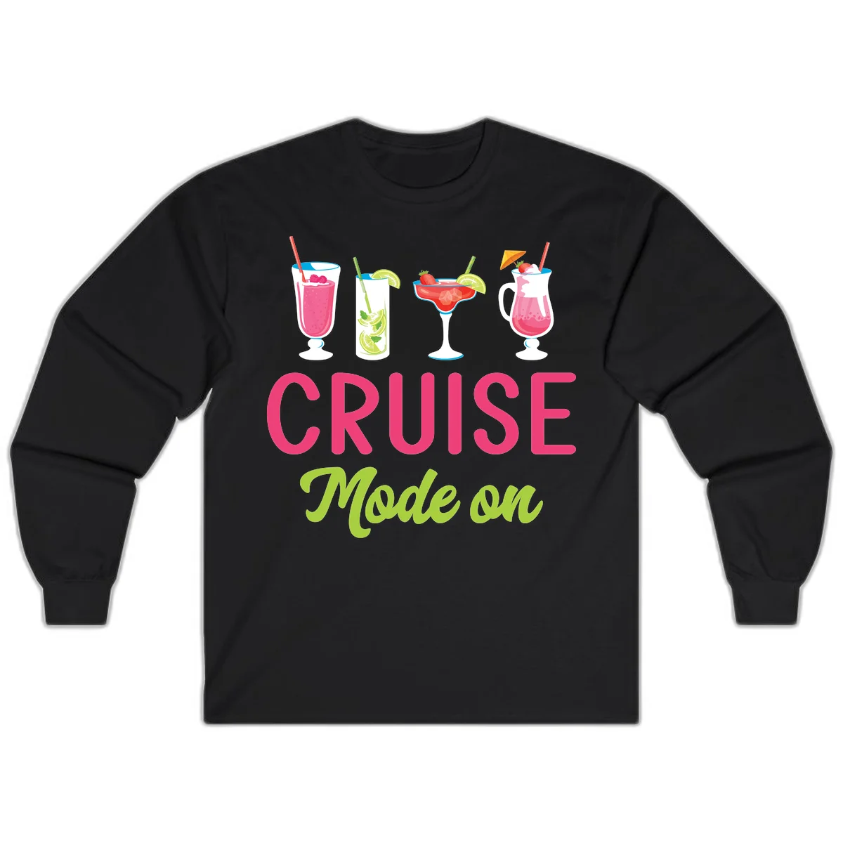 Cruise Mode On Long Sleeve Tropical Cruise Shirt in Black