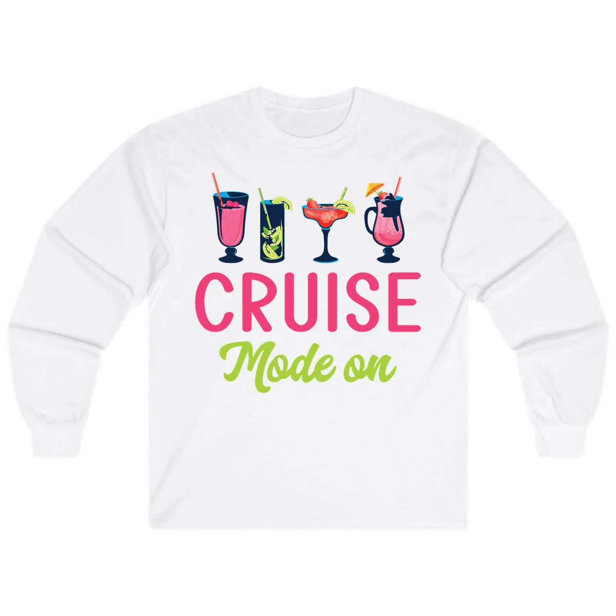 Cruise Mode On Long Sleeve Tropical Cruise Shirt in White