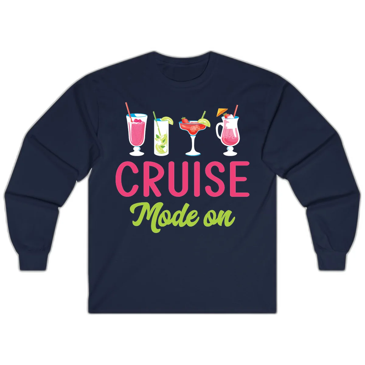 Cruise Mode On Long Sleeve Tropical Cruise Shirt in Navy