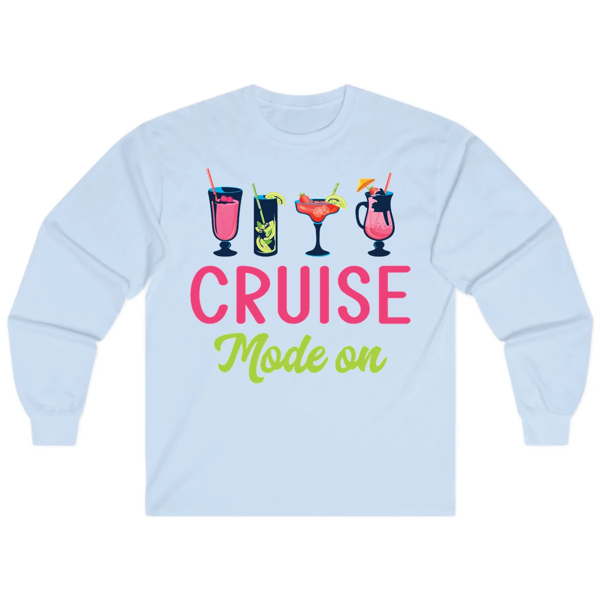 Cruise Mode On Long Sleeve Tropical Cruise Shirt in Light Blue