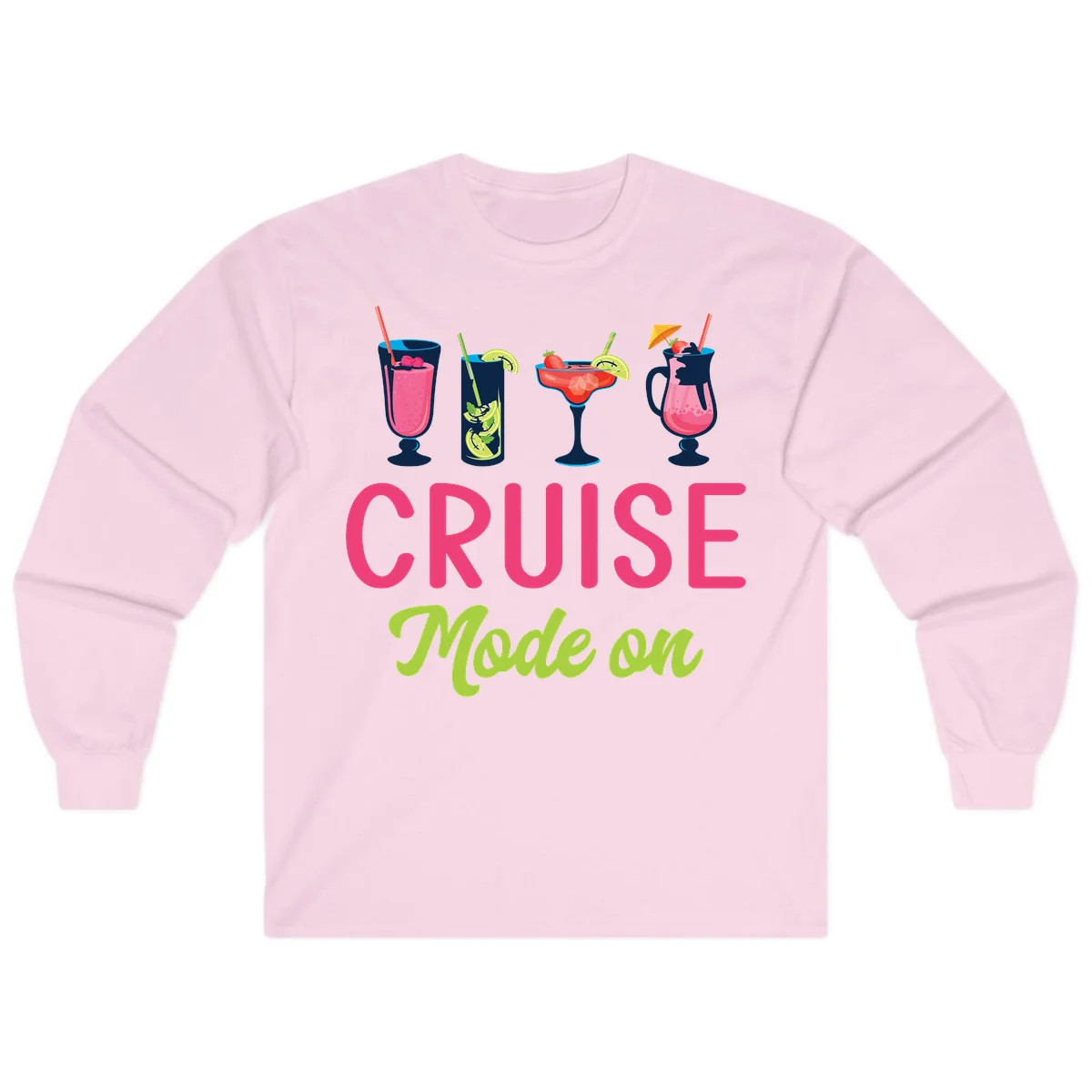 Cruise Mode On Long Sleeve Tropical Cruise Shirt in Light Pink