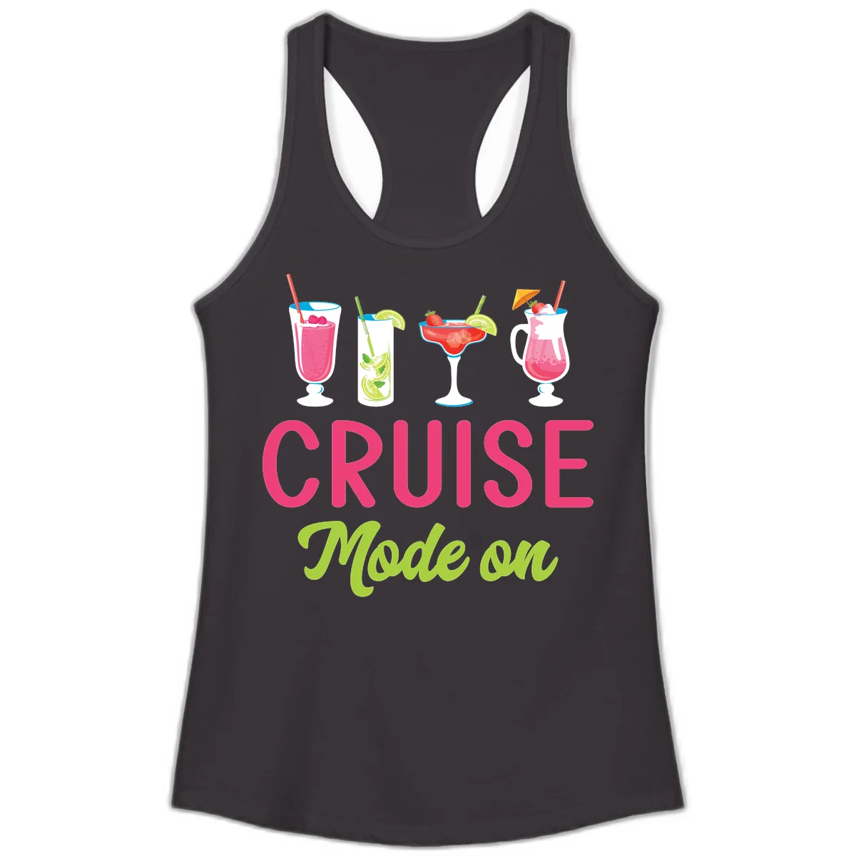 Cruise Mode On Ladies Racerback Tank Top in Black