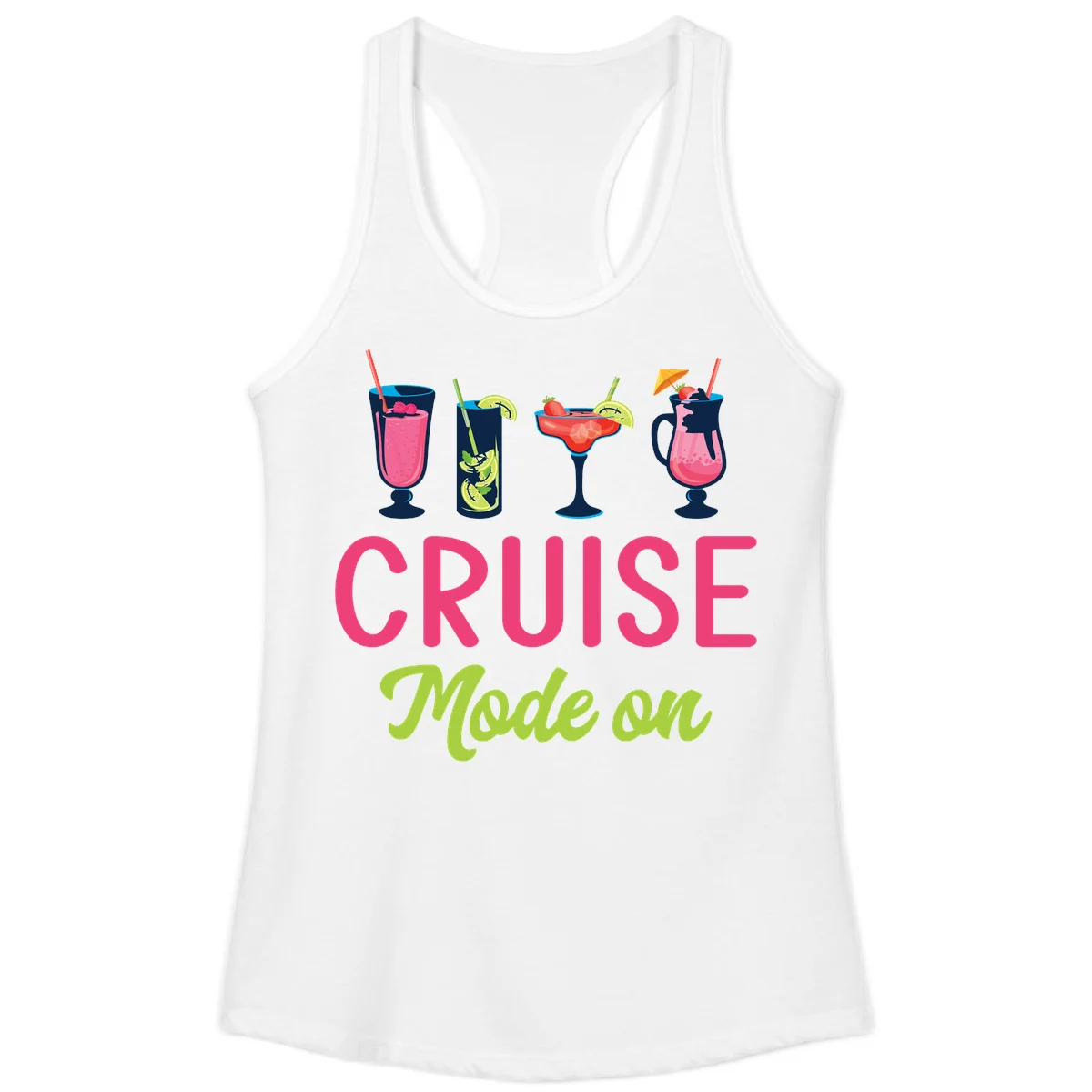 Cruise Mode On Ladies Racerback Tank Top in White