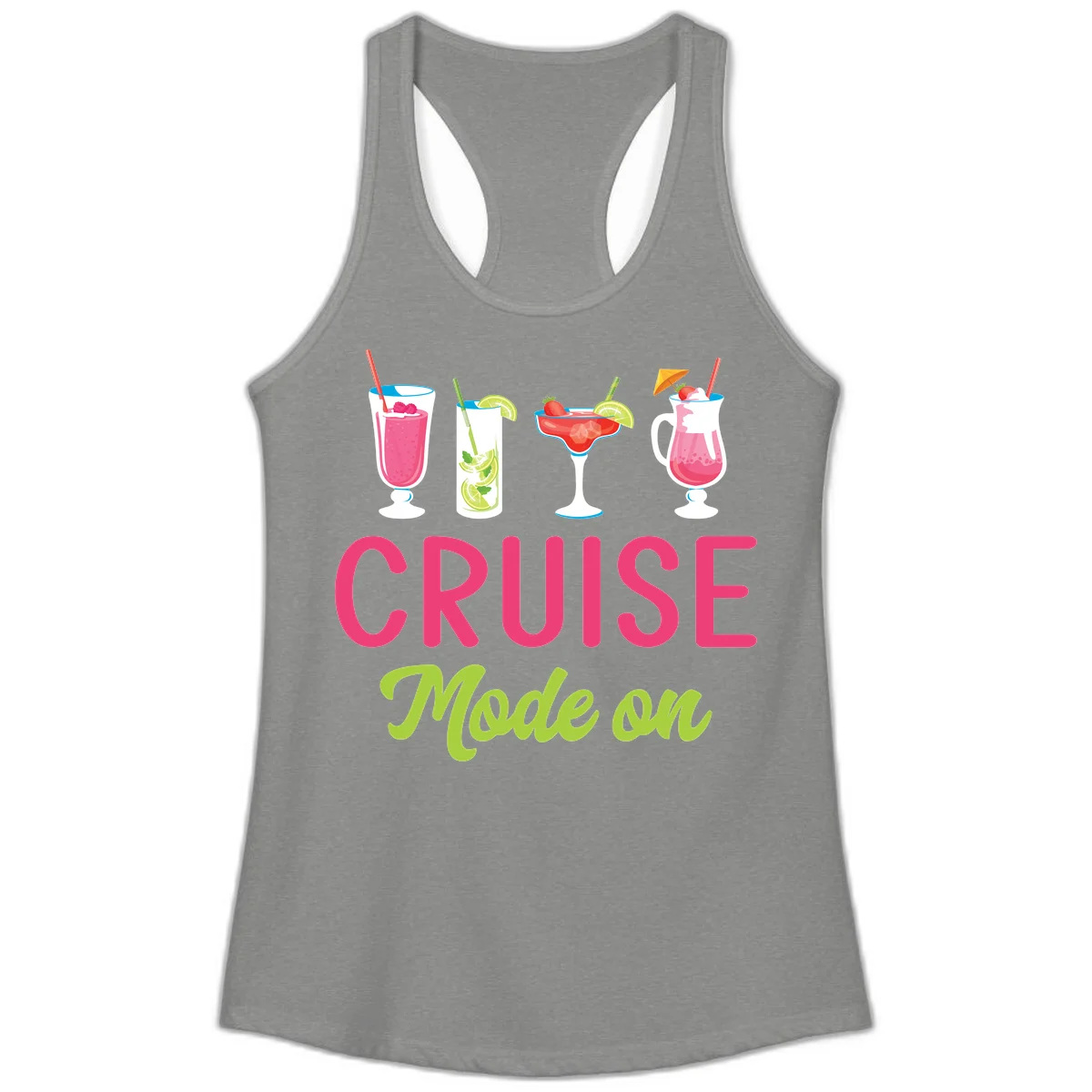 Cruise Mode On Ladies Racerback Tank Top in Heather Grey