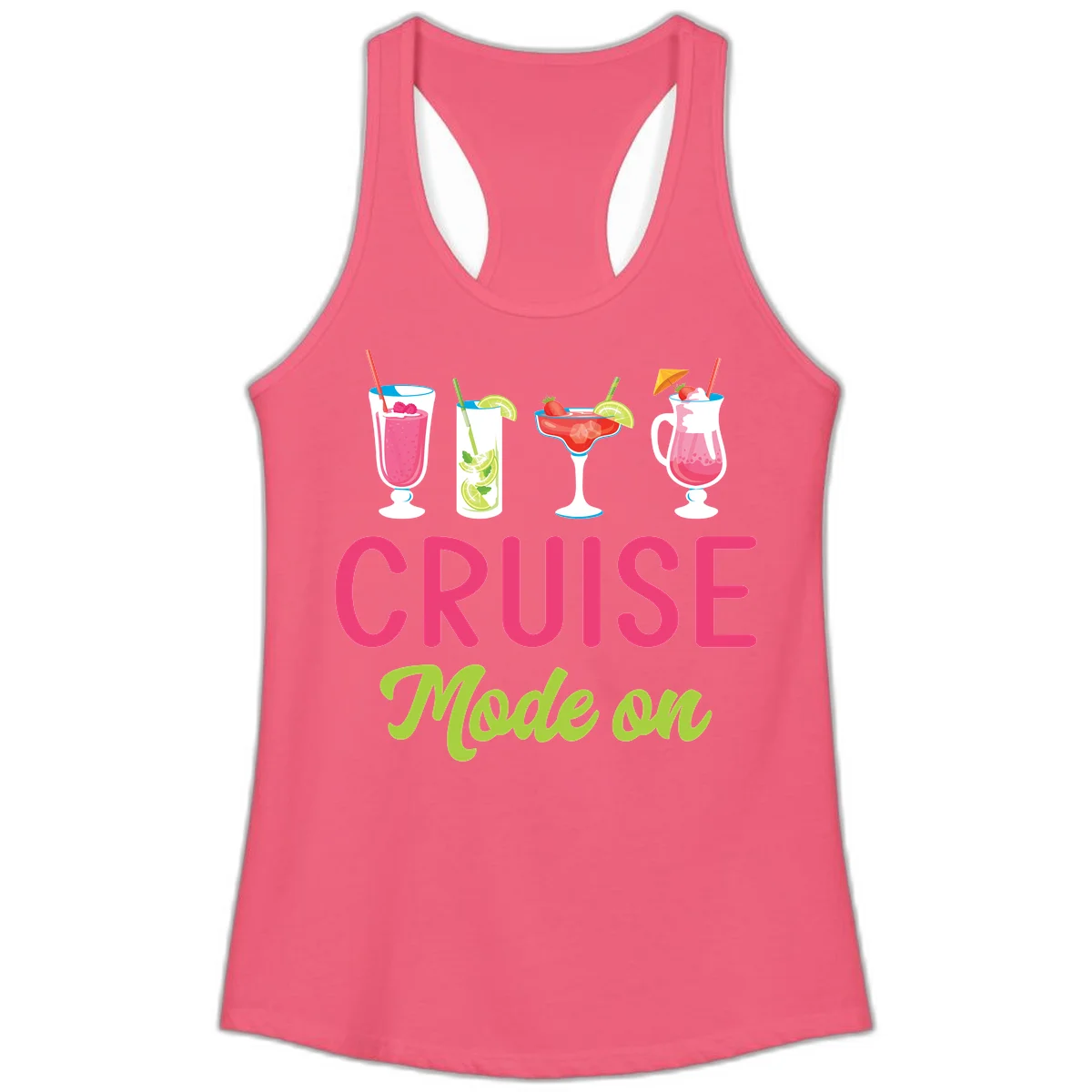 Cruise Mode On Ladies Racerback Tank Top in Hot Pink