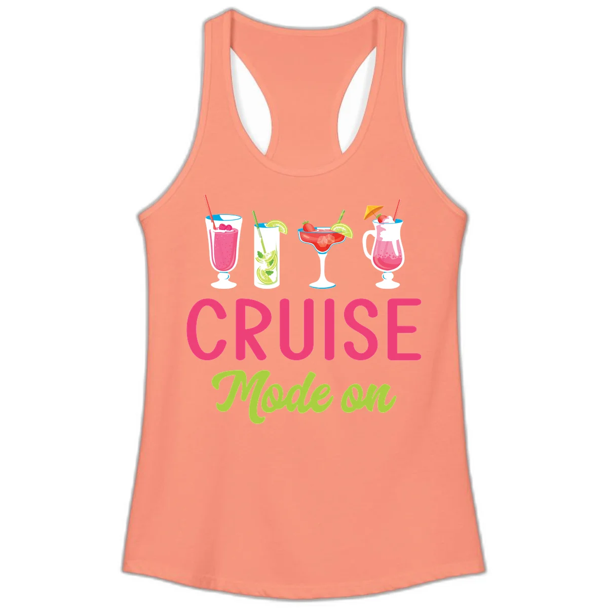 Cruise Mode On Ladies Racerback Tank Top in Solid Light Orange