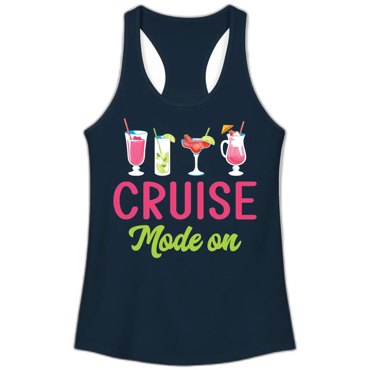 Cruise Mode On Ladies Racerback Tank Top in Solid Midnight Navy
