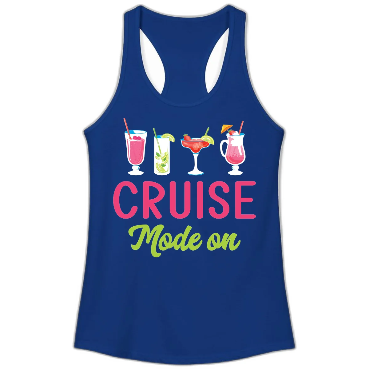 Cruise Mode On Ladies Racerback Tank Top in Solid Royal