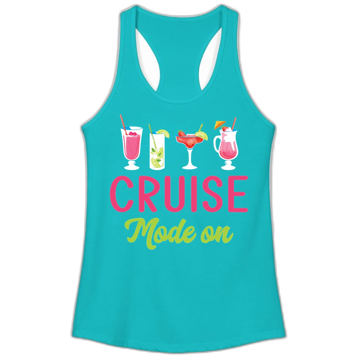 Cruise Mode On Ladies Racerback Tank Top in Tahiti Blue