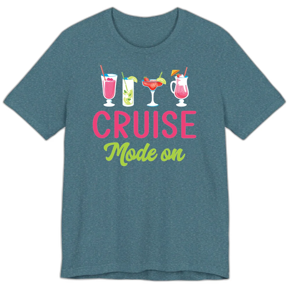 Cruise Mode On Tropical Drinks Premium Cruise T-Shirt in Heather Deep Teal
