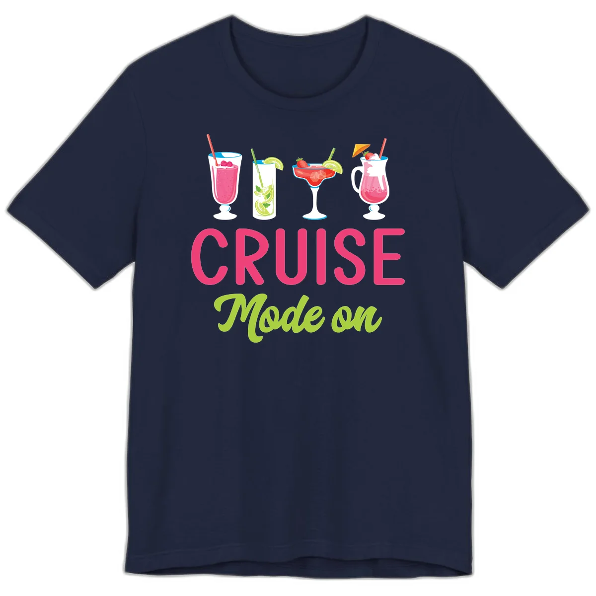 Cruise Mode On Tropical Drinks Premium Cruise T-Shirt in Navy