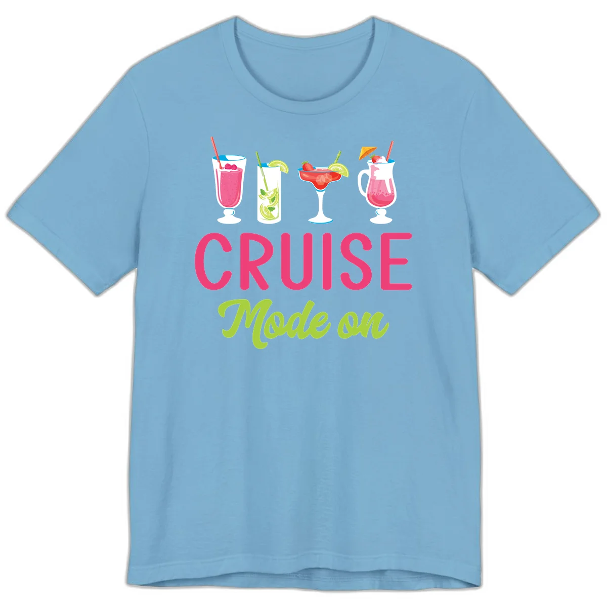 Cruise Mode On Tropical Drinks Premium Cruise T-Shirt in Ocean Blue