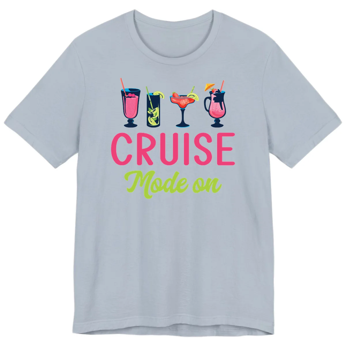 Cruise Mode On Tropical Drinks Premium Cruise T-Shirt in Light Blue