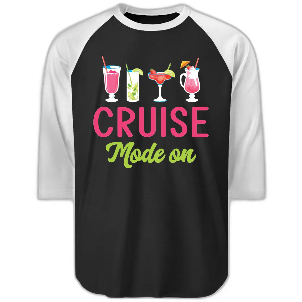 Cruise Mode On Raglan 3/4 Sleeve Baseball Tee in Black White