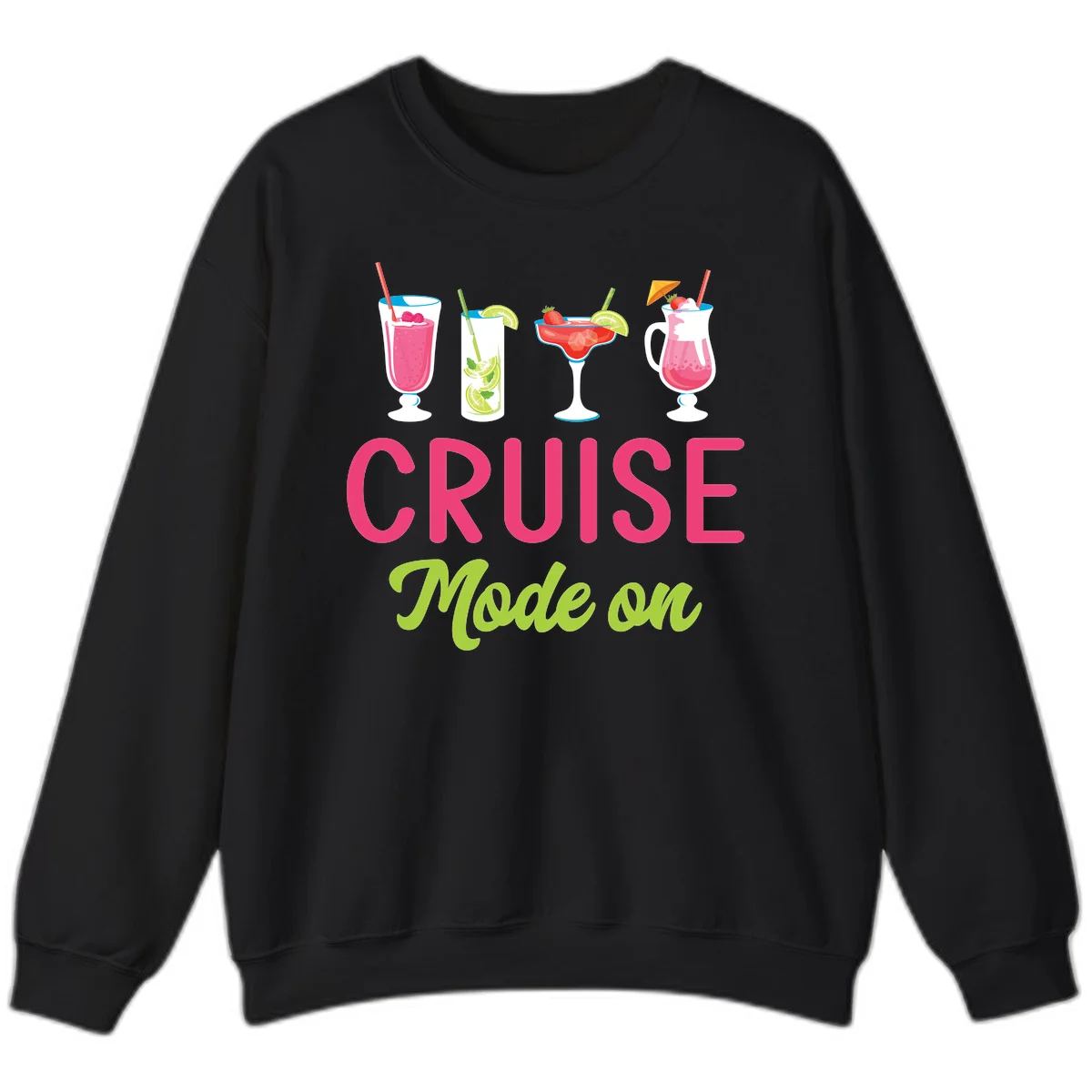 Cruise Mode On Tropical Cocktail Sweatshirt in Black