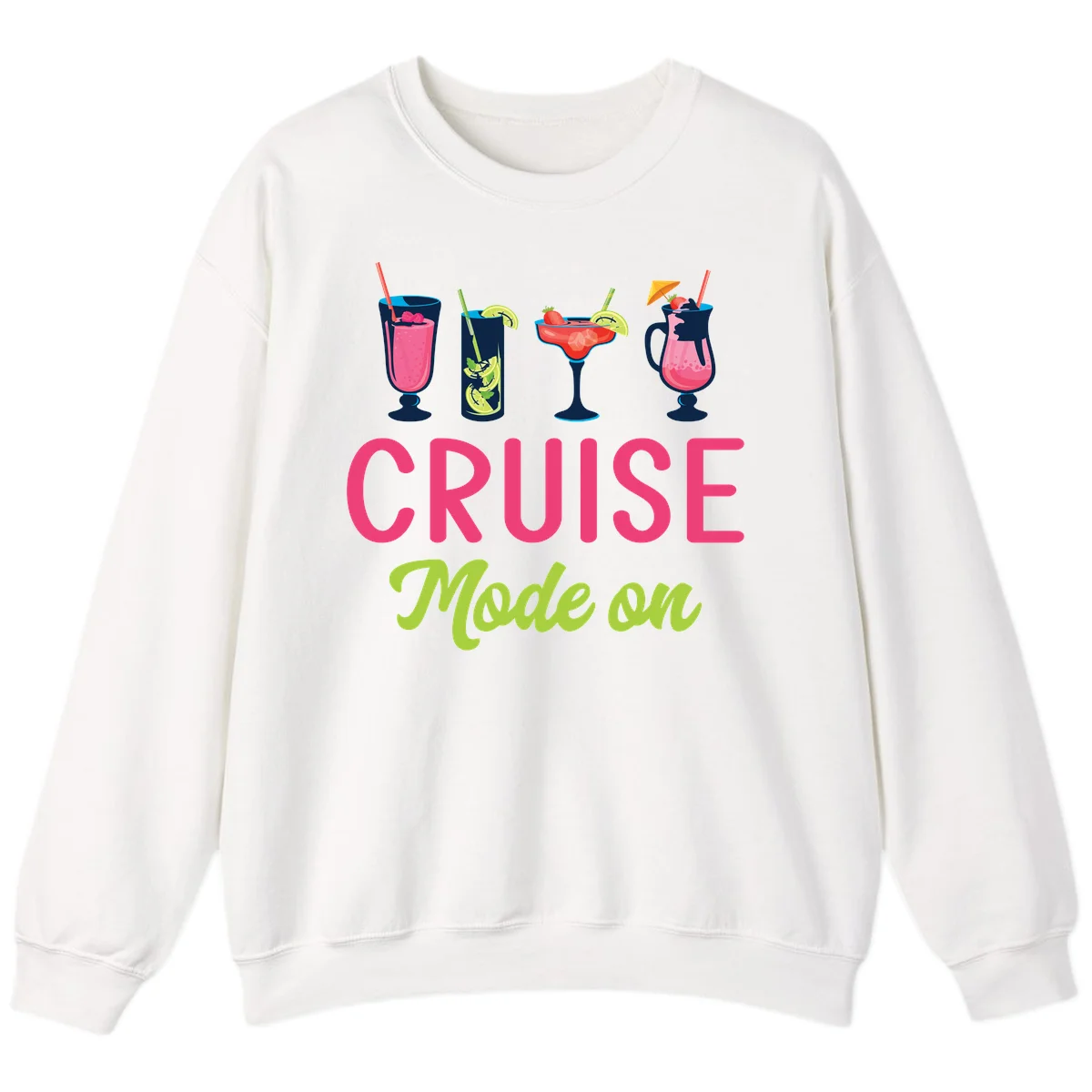 Cruise Mode On Tropical Cocktail Sweatshirt in White