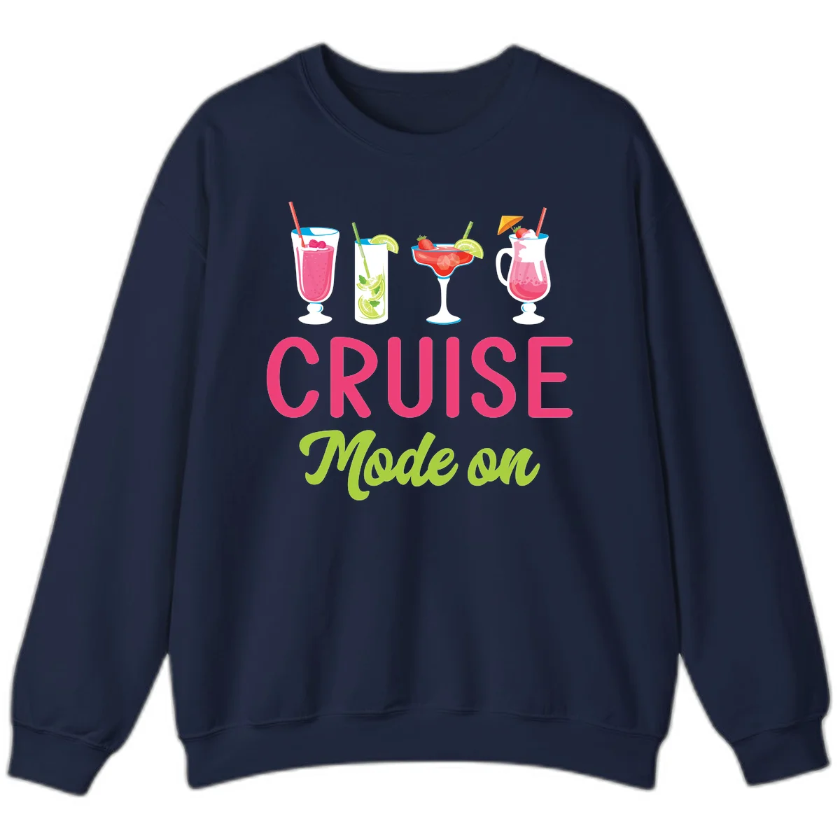Cruise Mode On Tropical Cocktail Sweatshirt in Navy