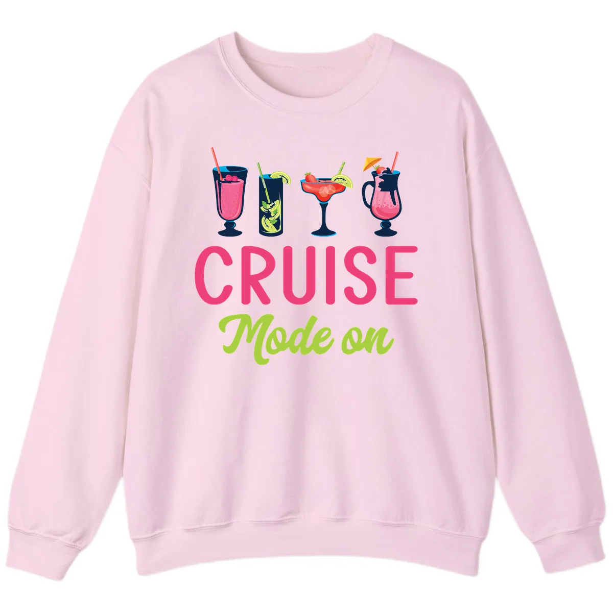 Cruise Mode On Tropical Cocktail Sweatshirt in Light Pink