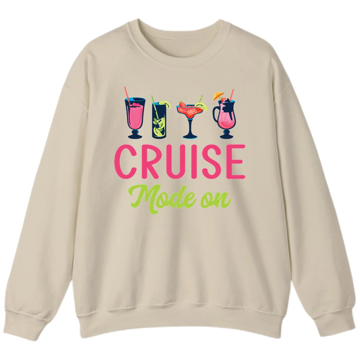 Cruise Mode On Tropical Cocktail Sweatshirt in Sand
