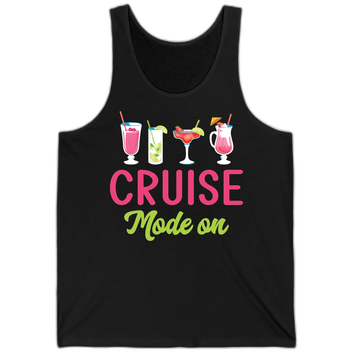 Cruise Mode On Tropical Cocktail Tank Top in Black