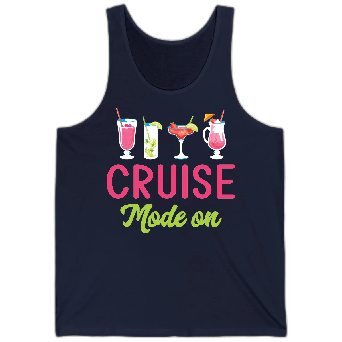 Cruise Mode On Tropical Cocktail Tank Top in Navy