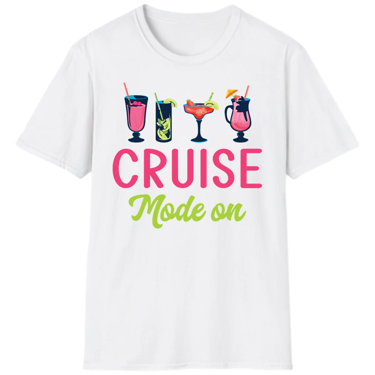 Cruise Mode On Tropical Cocktail Vacation T-Shirt in White
