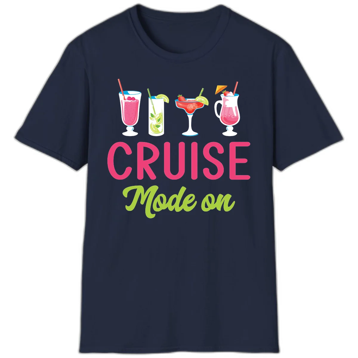 Cruise Mode On Tropical Cocktail Vacation T-Shirt in Navy