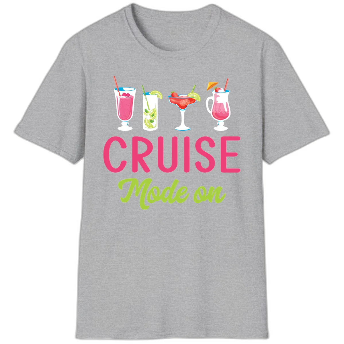 Cruise Mode On Tropical Cocktail Vacation T-Shirt in Sport Grey