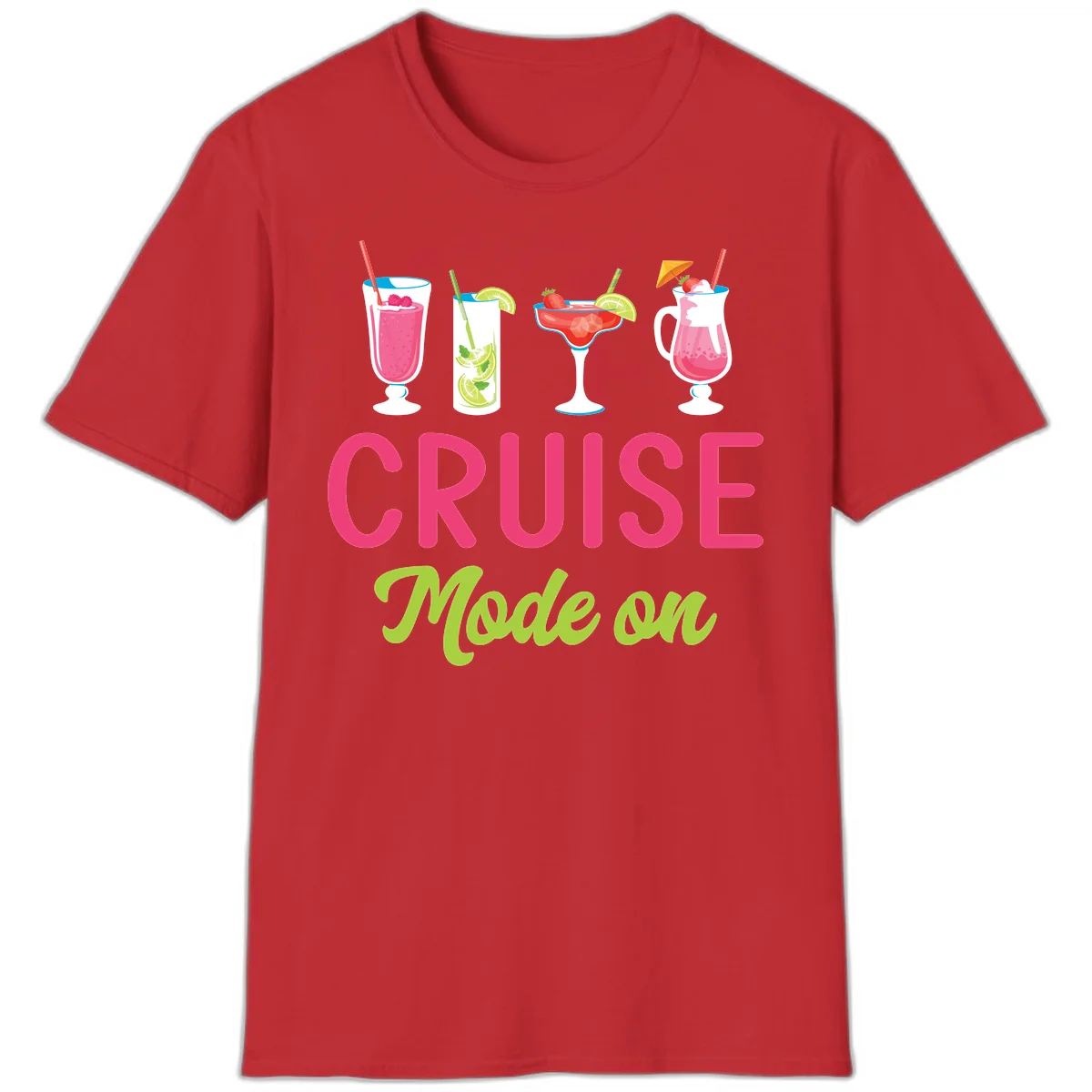 Cruise Mode On Tropical Cocktail Vacation T-Shirt in Red