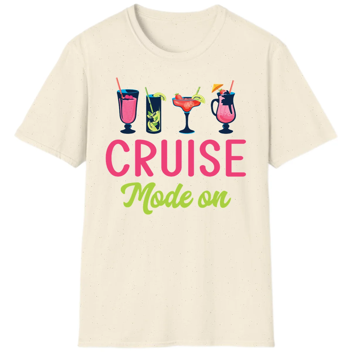 Cruise Mode On Tropical Cocktail Vacation T-Shirt in Natural