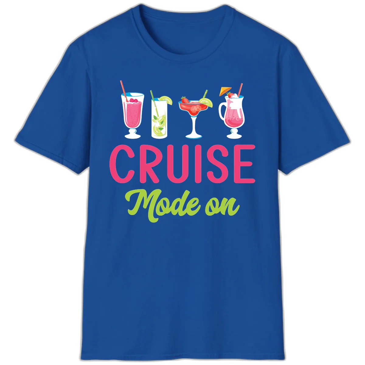 Cruise Mode On Tropical Cocktail Vacation T-Shirt in Royal