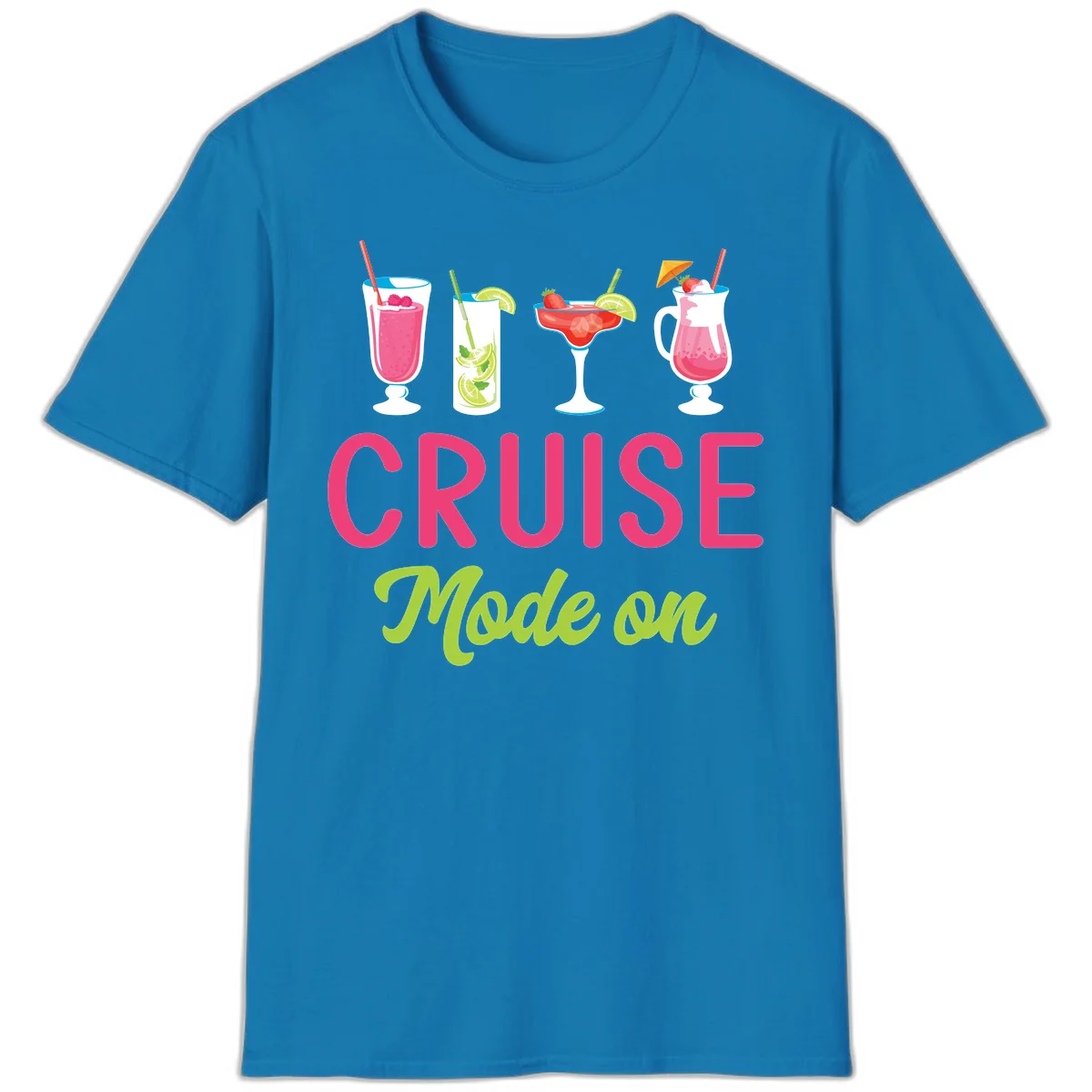 Cruise Mode On Tropical Cocktail Vacation T-Shirt in Sapphire