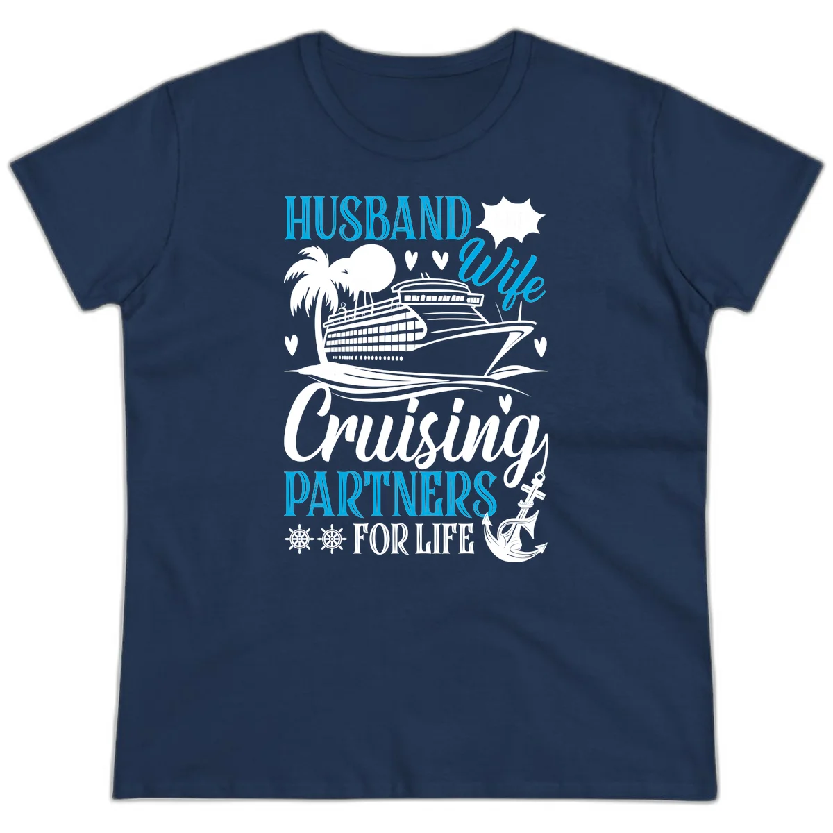 Husband Cruising Partners For Life Ladies Tee in Navy