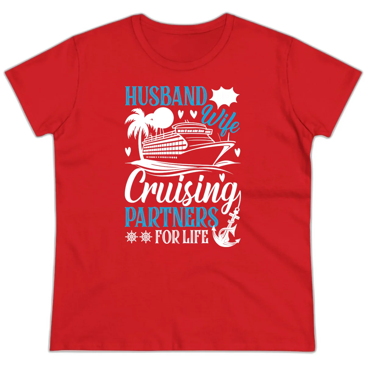 Husband Cruising Partners For Life Ladies Tee in Red