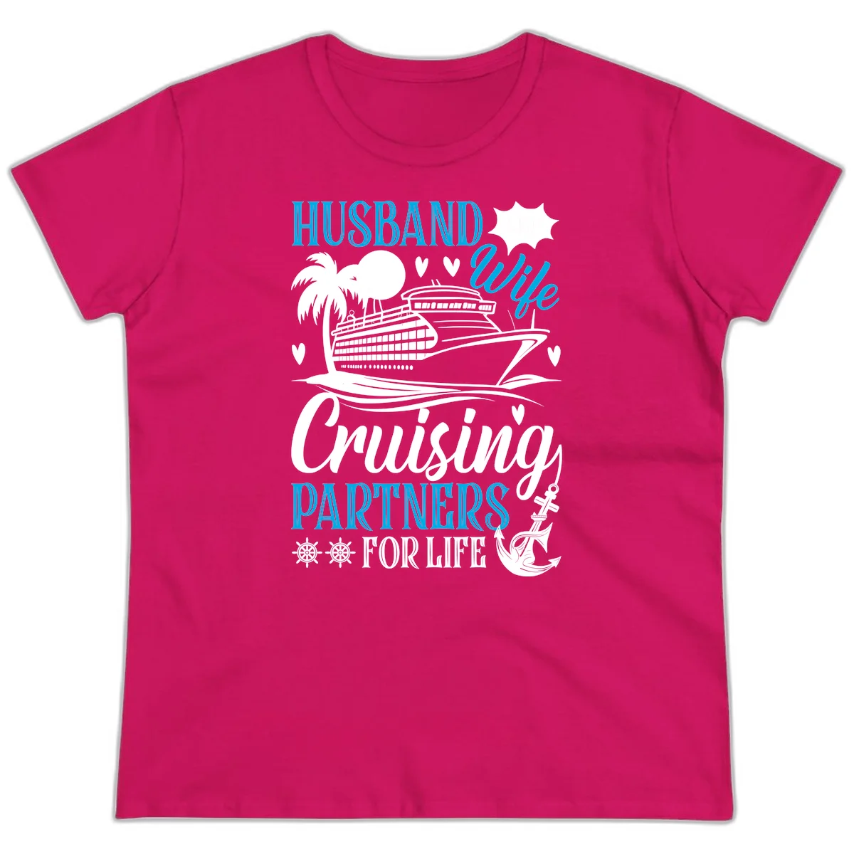 Husband Cruising Partners For Life Ladies Tee in Heliconia