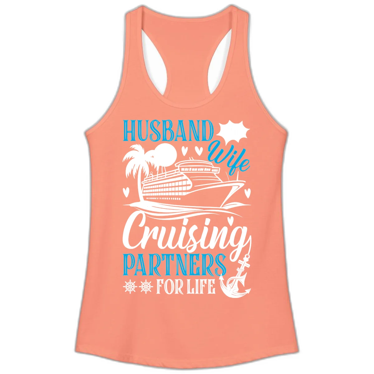 Husband Cruising Partners For Life Ladies Tank in Solid Light Orange