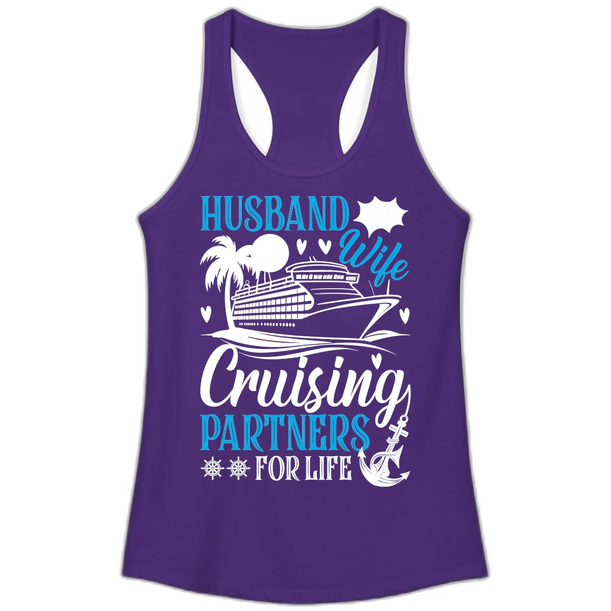 Husband Cruising Partners For Life Ladies Tank in Solid Purple Rush