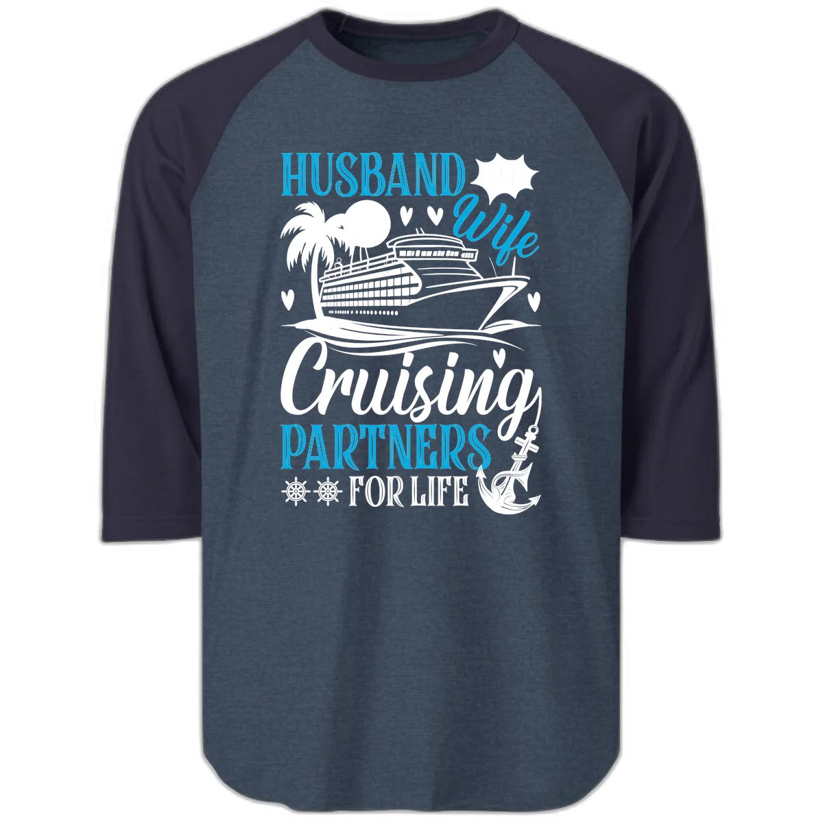 Husband Cruising Partners For Life Raglan 3/4 in Heather Denim Navy