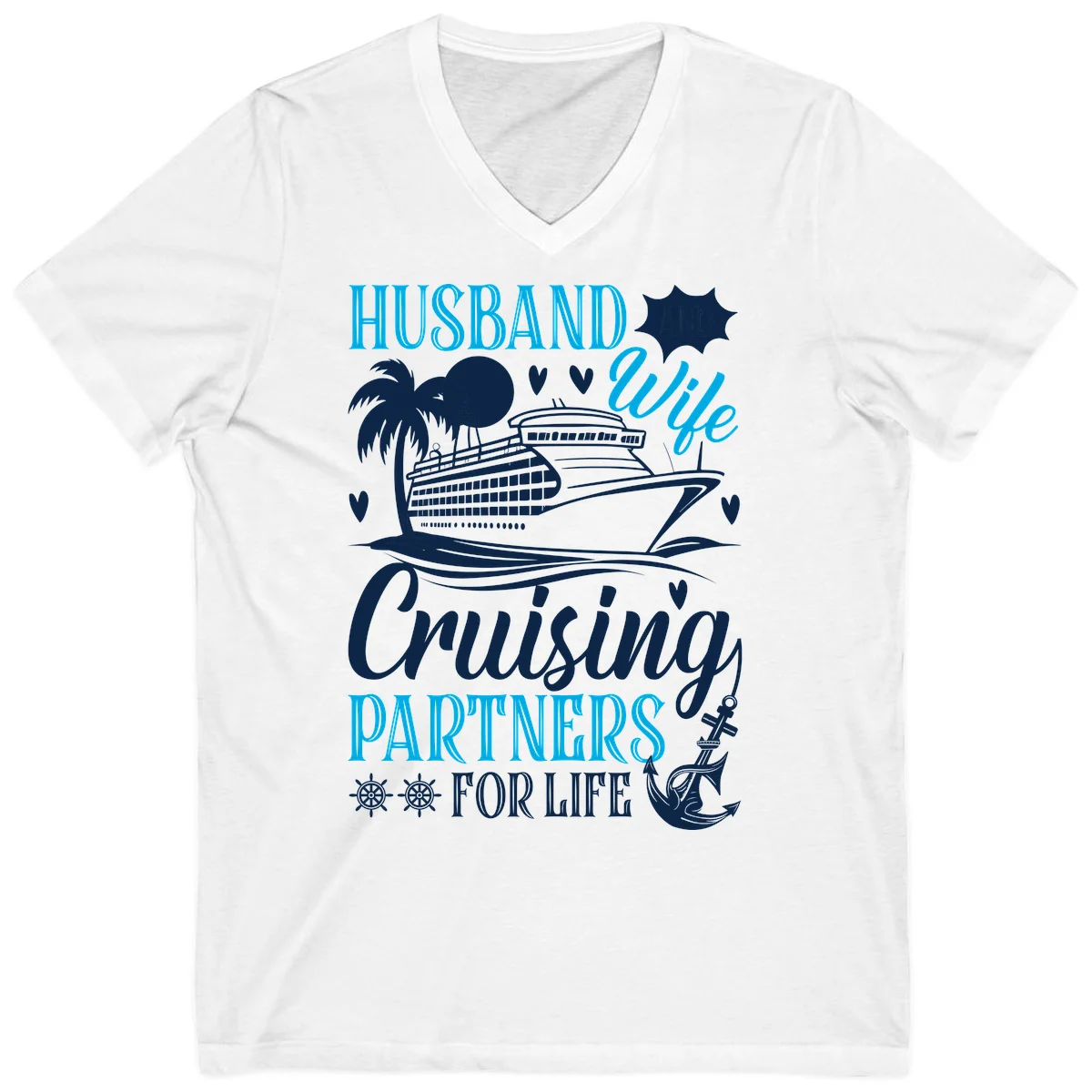 Husband Cruising Partners For Life V-Neck in White