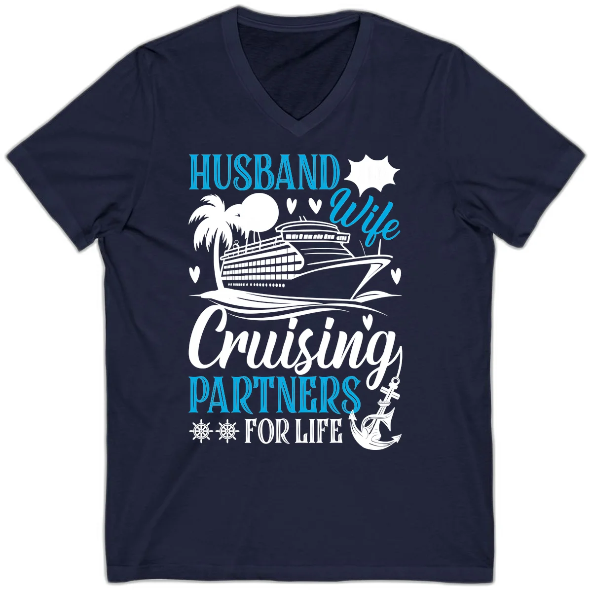 Husband Cruising Partners For Life V-Neck in Navy