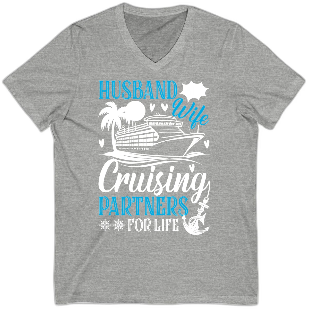 Husband Cruising Partners For Life V-Neck in Athletic Heather