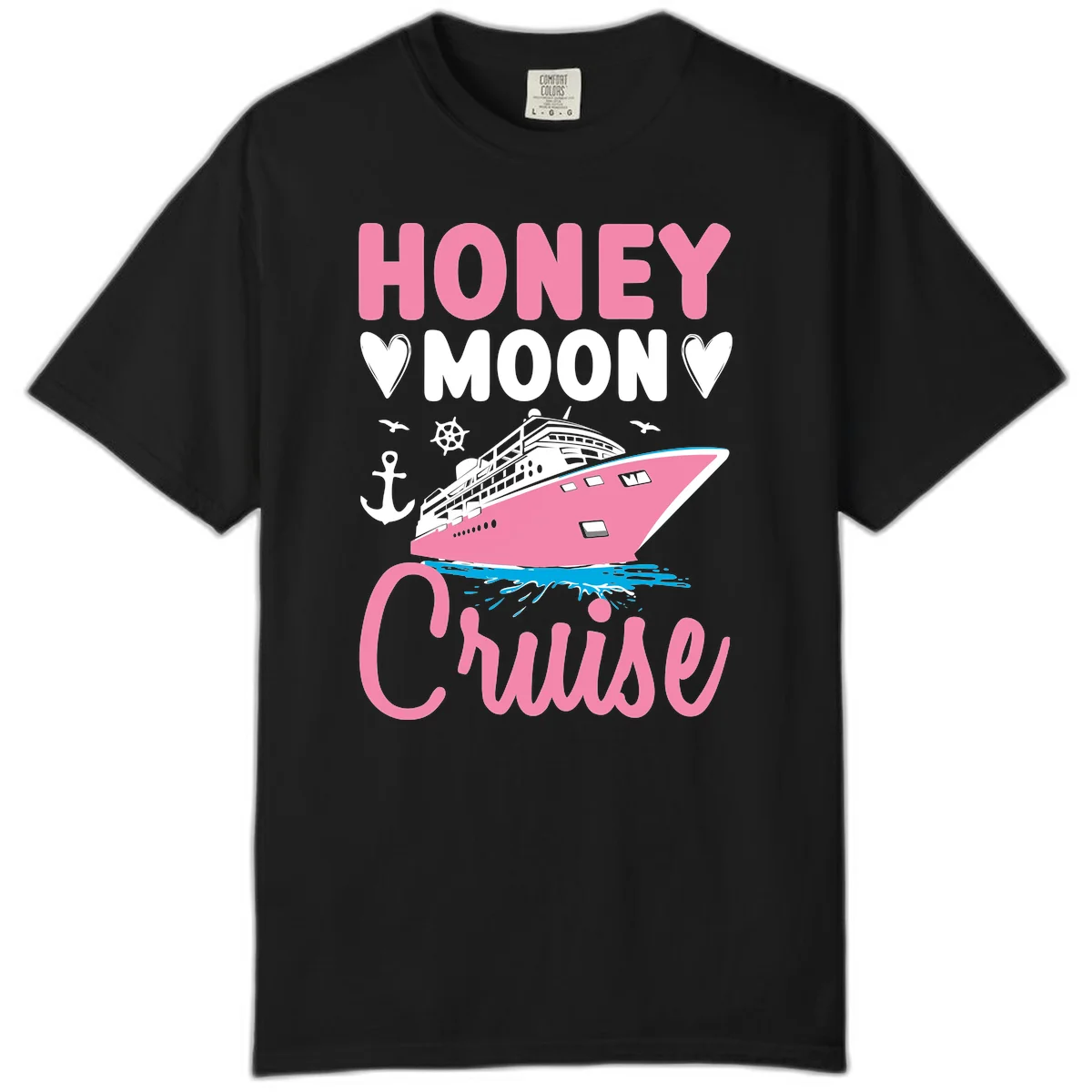 Honeymoon Cruise Club Comfort Color Tee for Your Voyage in Black