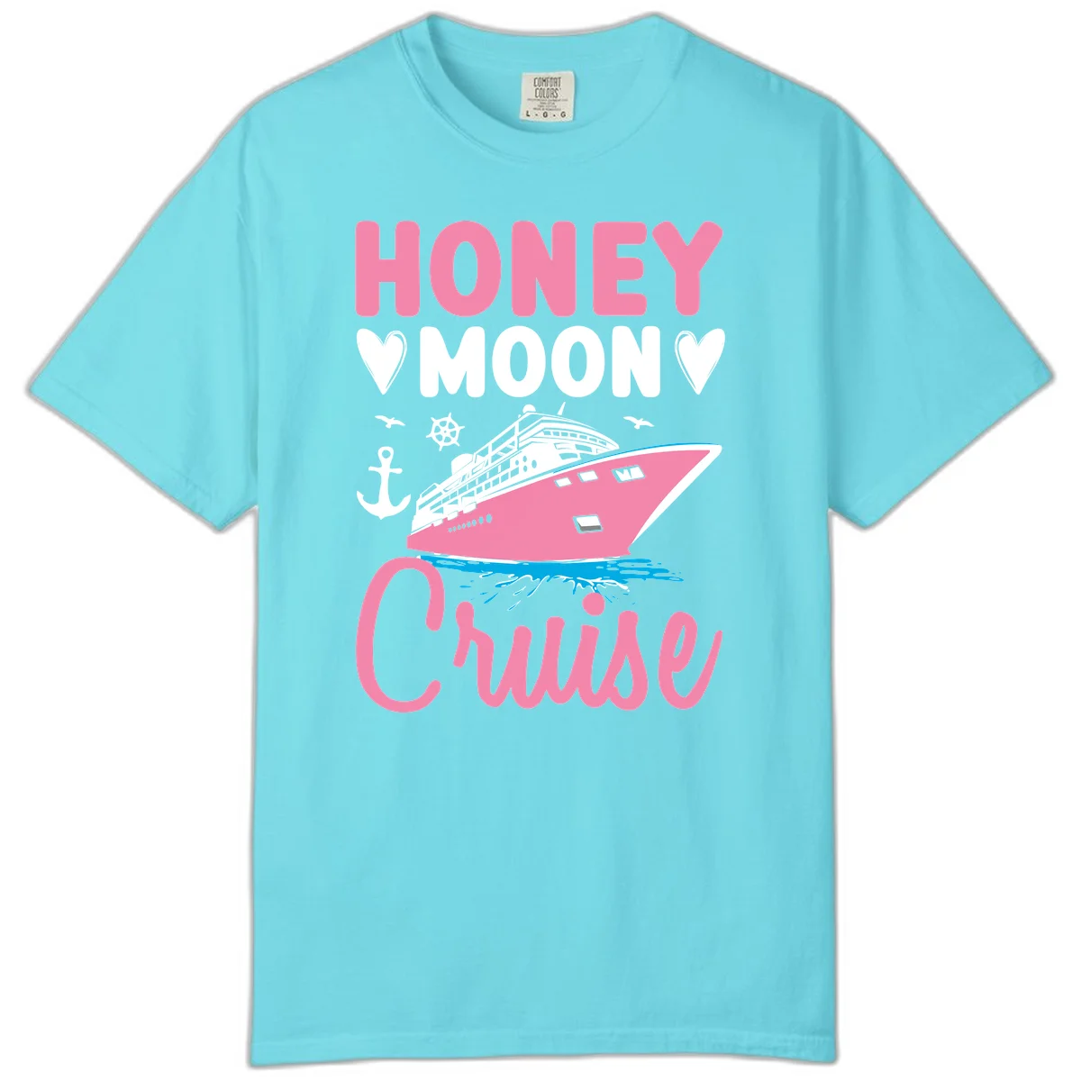 Honeymoon Cruise Club Comfort Color Tee for Your Voyage in Lagoon Blue