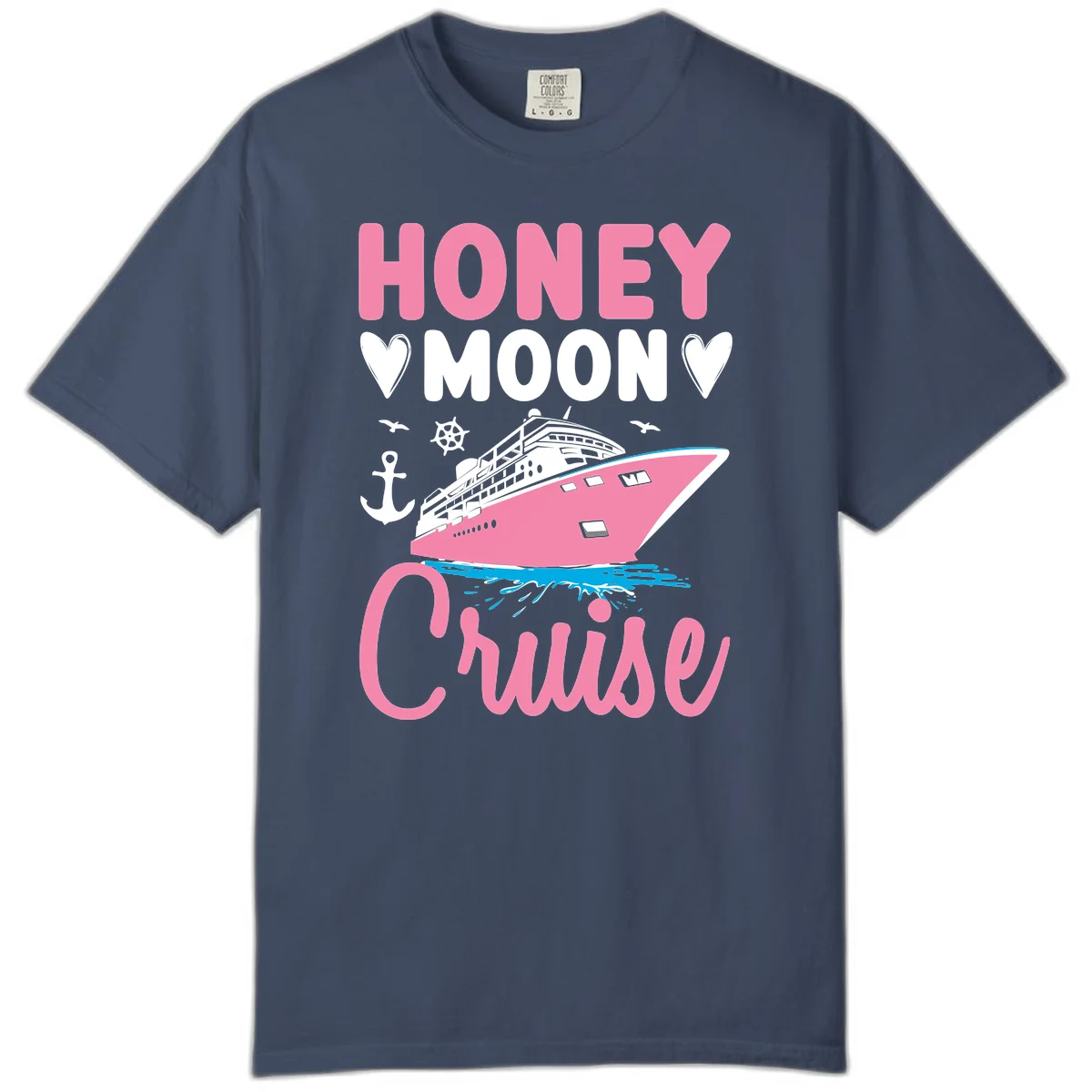 Honeymoon Cruise Club Comfort Color Tee for Your Voyage in Midnight