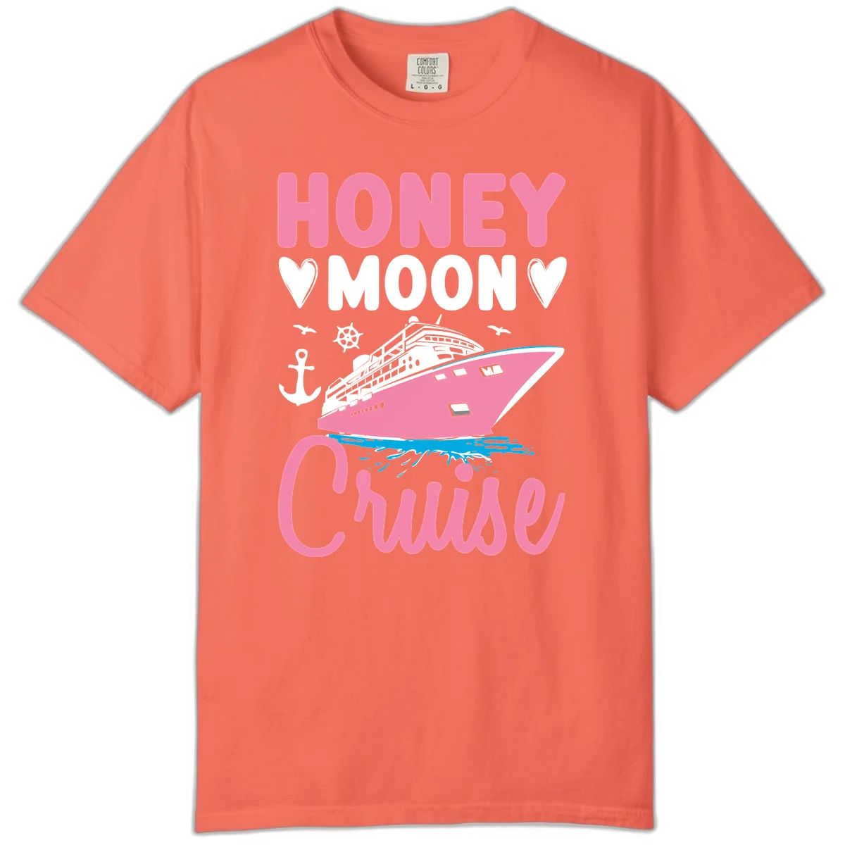 Honeymoon Cruise Club Comfort Color Tee for Your Voyage in Bright Salmon