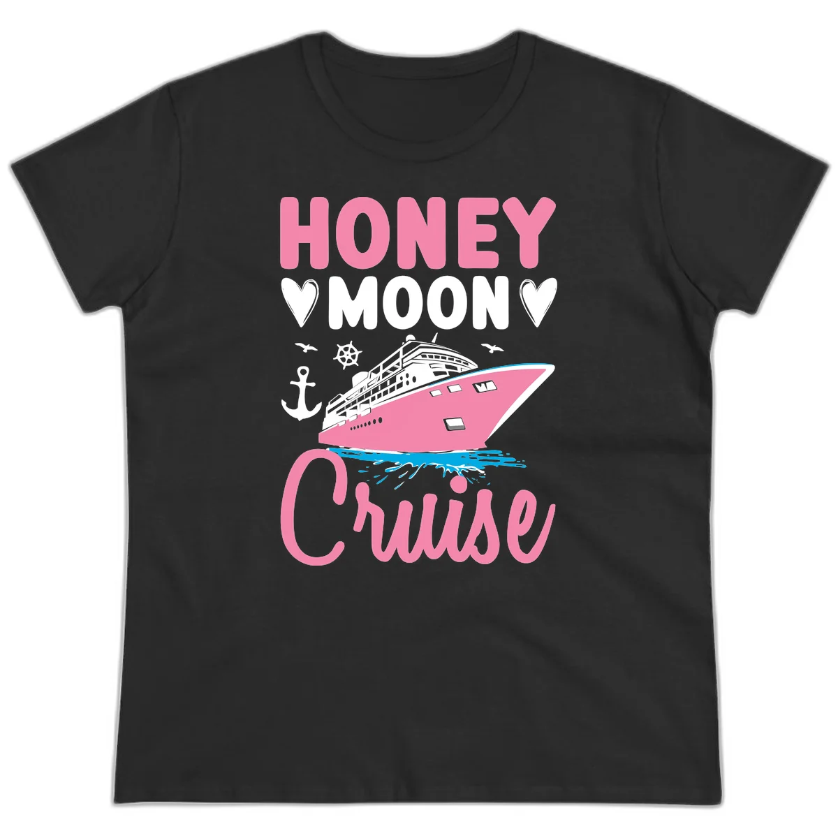 Honeymoon Cruise Club Ladies Tee for the Bride in Black