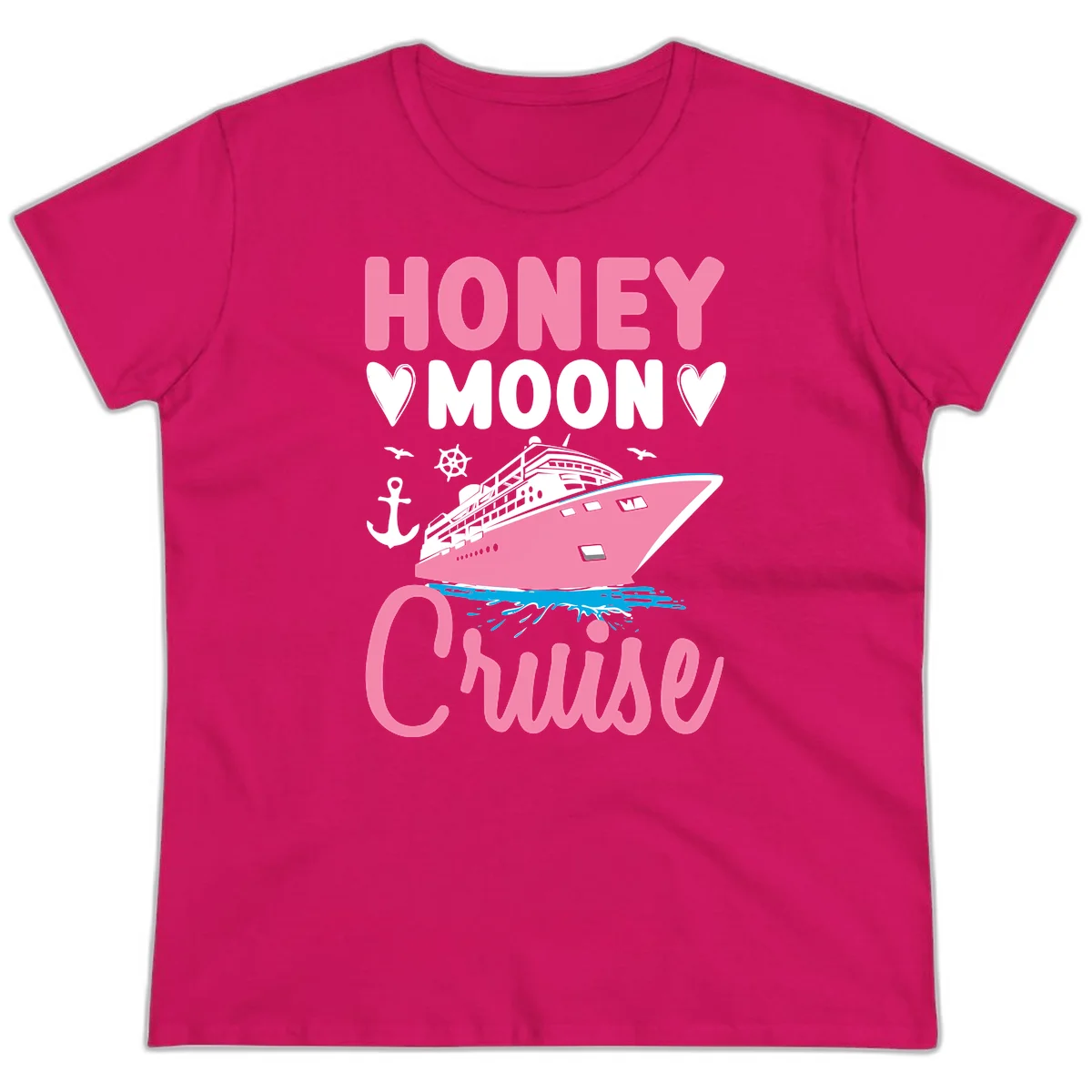 Honeymoon Cruise Club Ladies Tee for the Bride in Heliconia